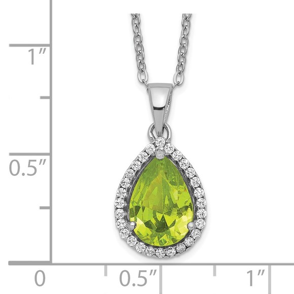 Sterling Silver Rhodium Simulated Peridot August Birthstone & CZ Necklace - Picture 3 of 5